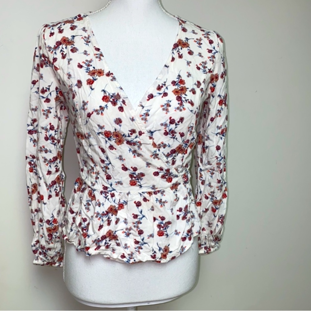Japna floral long sleeve shirt blouse wrap top womens small boho bohemian peplum